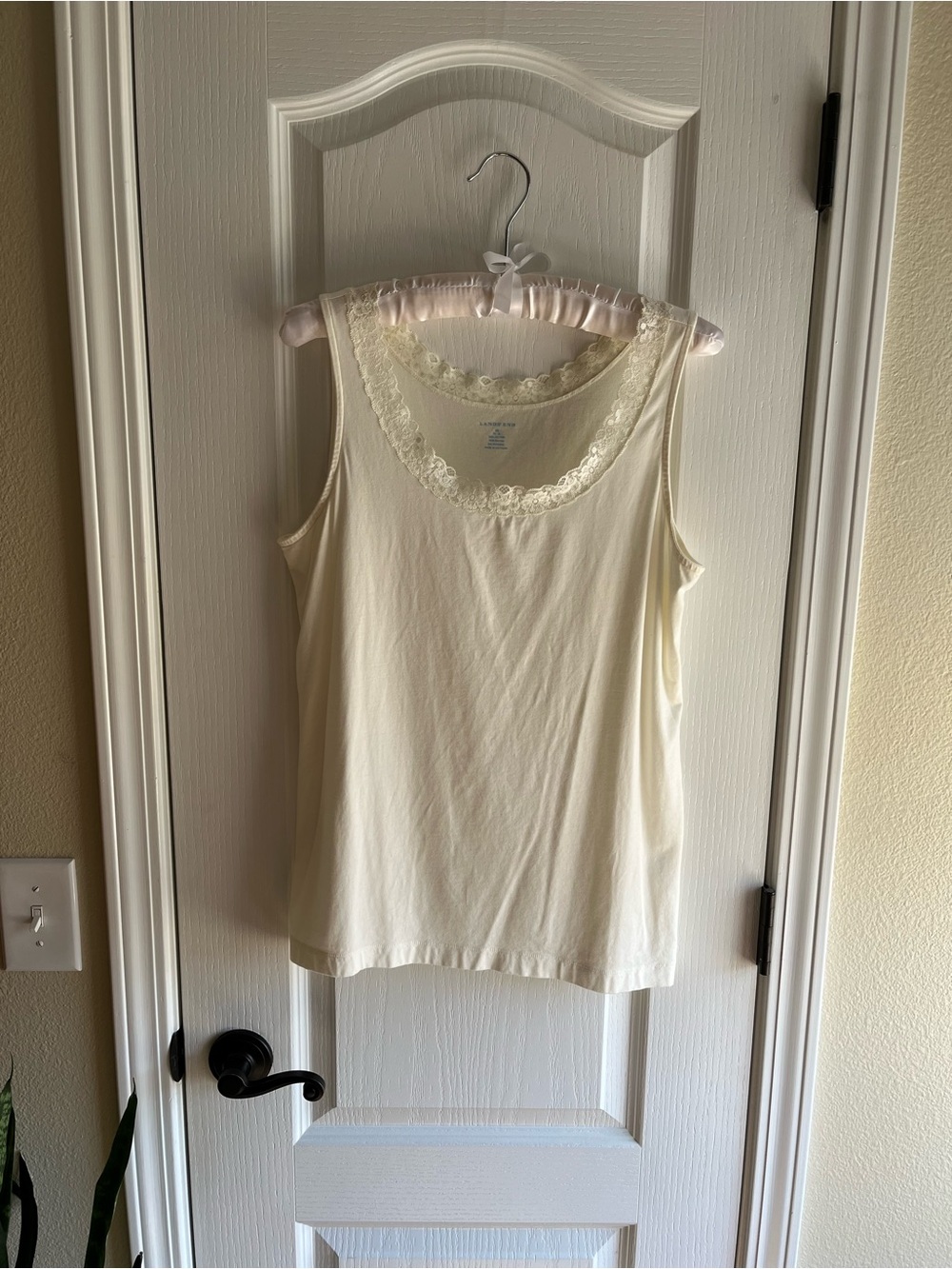 Lands' End Cream Lace-Trim Sleeveless Camisole